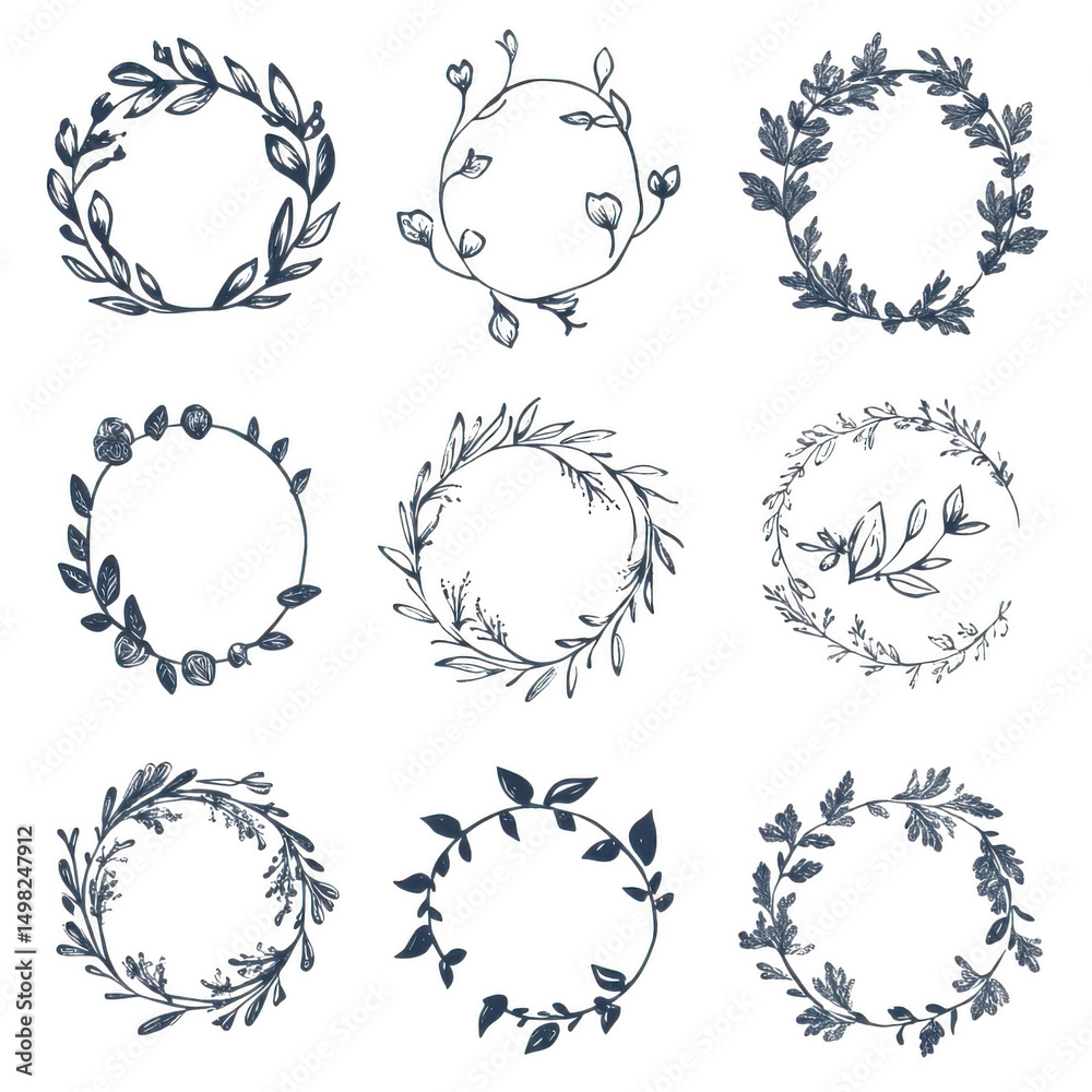 Fototapeta premium Floral wreath collection isolated on transparent background