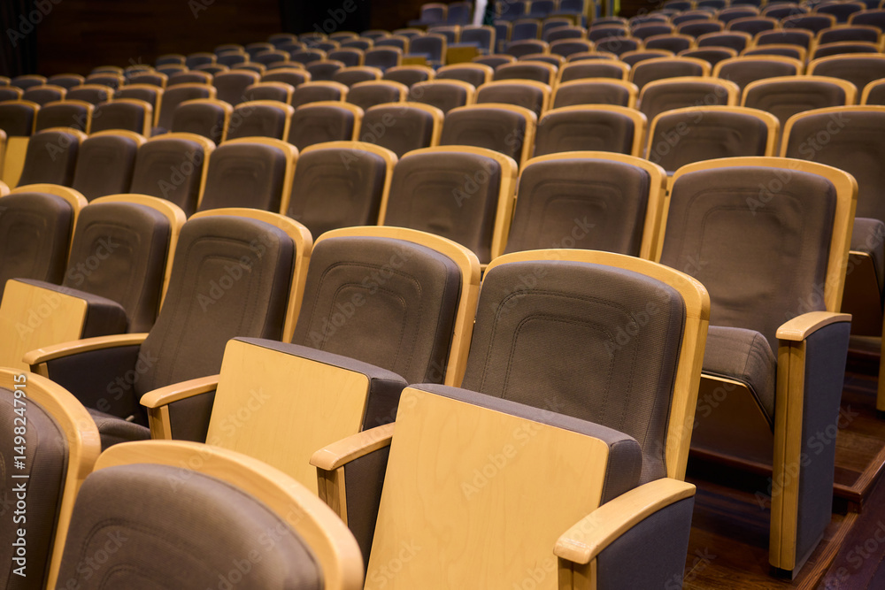 Fototapeta premium A visually appealing Empty Auditorium Seating arrangement showcasing Modern Chairs for events