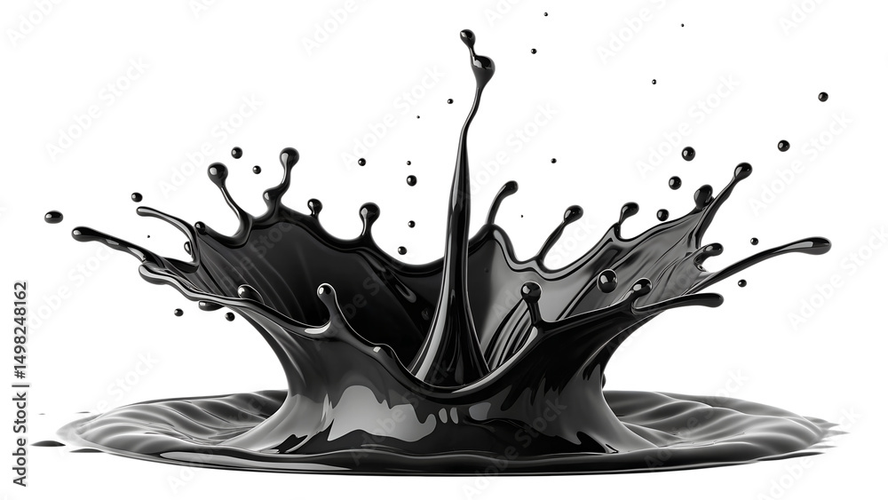 Fototapeta premium Dynamic black liquid splash capturing the chaos of motion in a light-filled environment, revealing intricate details and organic shapes Generative AI png, transparent, splash, black, liquid,