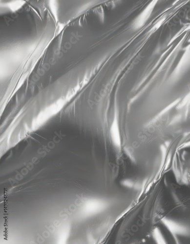 Wrinkled silver foil, rich metallic sheen, elegant design element ,  wrinkle,  foil texture,  photography