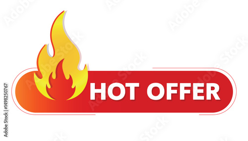  Hot Offer Label.  Hot Offer Tag . Hot Offer Vector . Modern Web Banner Element With Flame