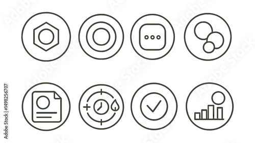Line style icons of Web3 infrastructure (circular): token standard icon, ERC-20 ring badge, ERC-721 bubble, ERC-1155 circle, token metadata icon, mint and burn dial, allowance approval badge, supply