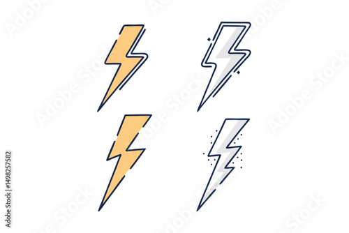 Four illustrated lightning bolt icons in two different colors with black outlines