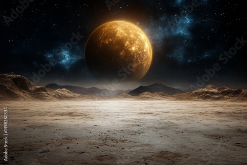 View of a planet from another planet in space. Generative AI