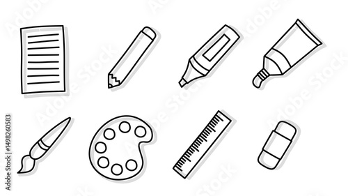 school icons set, line art of stationery School set