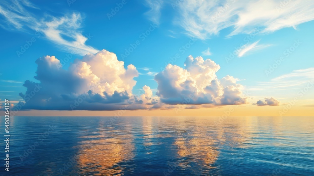 Obraz premium Serene Sunset Soft Clouds Reflecting on Calm Ocean Waters