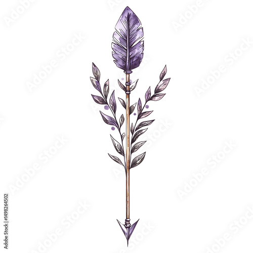 Artistic Arrow with Hand Drawn Details in Lavender Isolated on Transparent Background