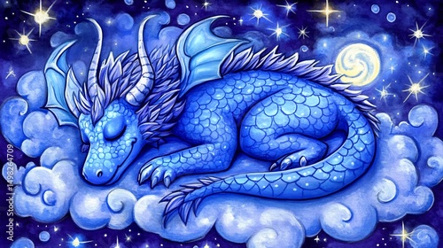 Ancient cosmic dragon sleeping the center of multiverse creation surrounded by elemental storms and stars