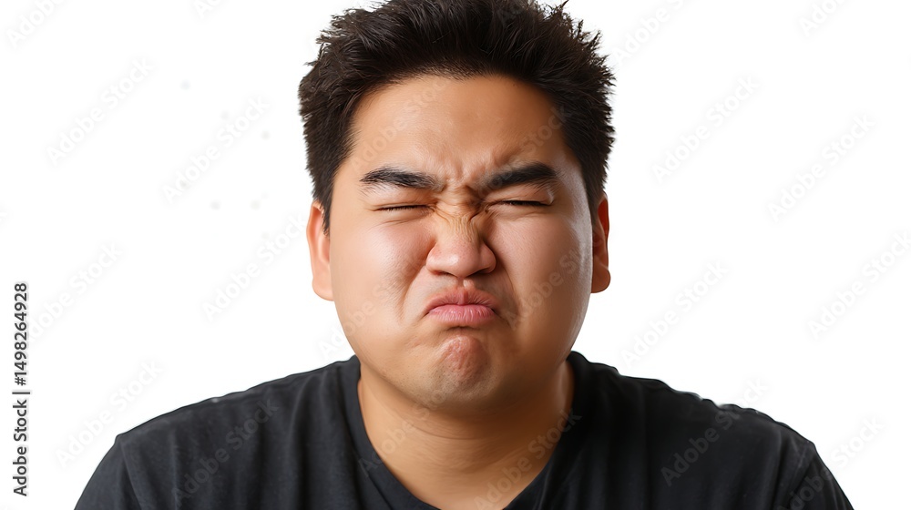 Obraz premium 顔をしかめる若い男性のコミカルな表情