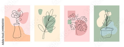 Wallpaper Mural set of hand drawn minimalist boho poster set, line art boho poster design Torontodigital.ca