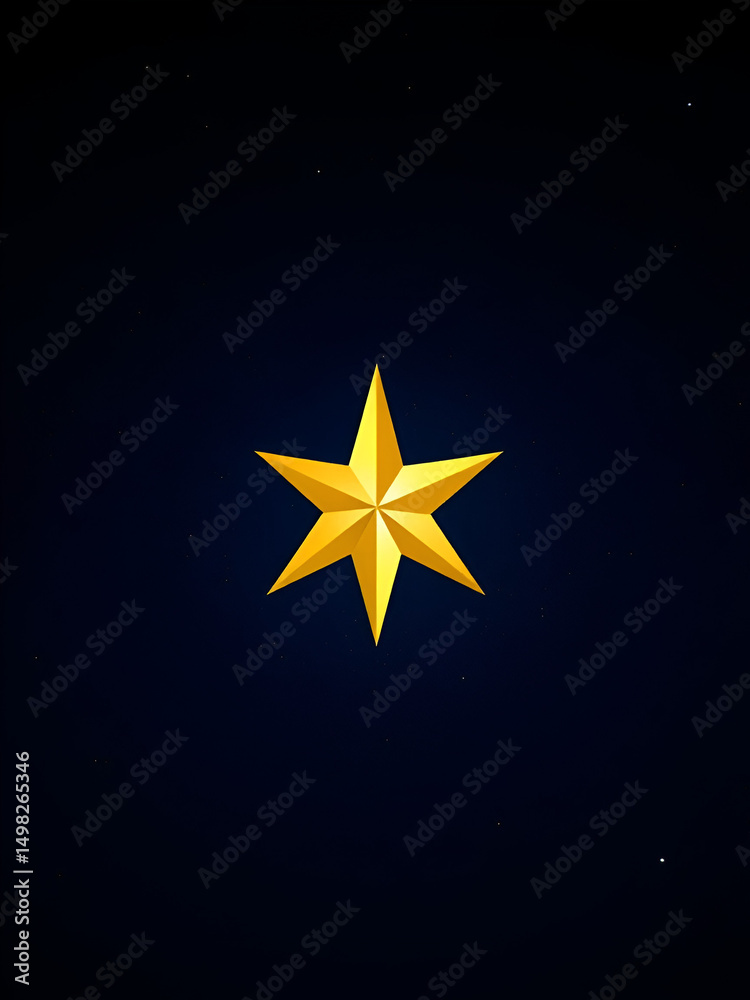 Obraz premium Golden five-pointed star symbol shining brightly against a dark blue sparkling night sky with subtle gradient effects.