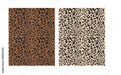 Seamless Leopard Animal Print Pattern with Dark Brown Background.