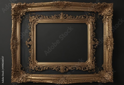 Black background with gold ornate frame, metallic texture, rich, party, discount
