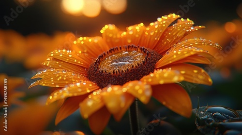 Dew-Kissed Sunflower at Golden Hour