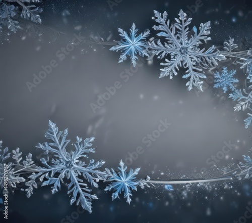 Elegant silver & blue snowflake border  Perfect for festive winter designs ,  ornate,  frosty,  edge