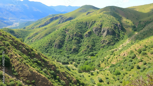 Lush landscape of Rif Mountain ranges in the norther Morocco photo