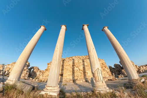 Majestic columns standing tall amidst the Salamis Ruins in Famagusta, Cyprus