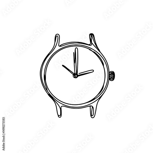 Minimalist line art watch illustration on a plain background representing time management and lifestyle design, concept of interior decor or fashion accessories