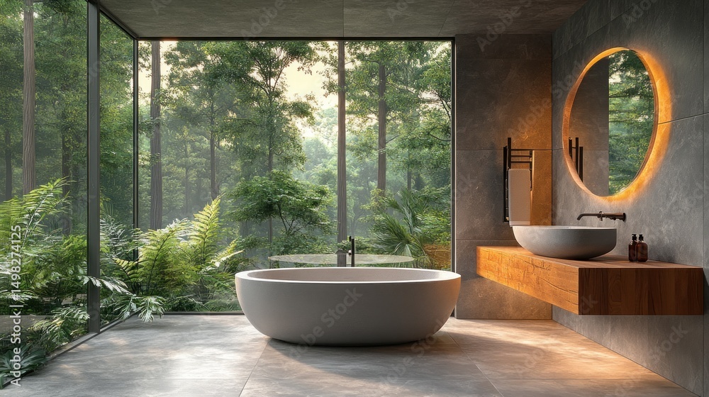 Fototapeta premium Serene Forest Bathroom: Modern Minimalist Design