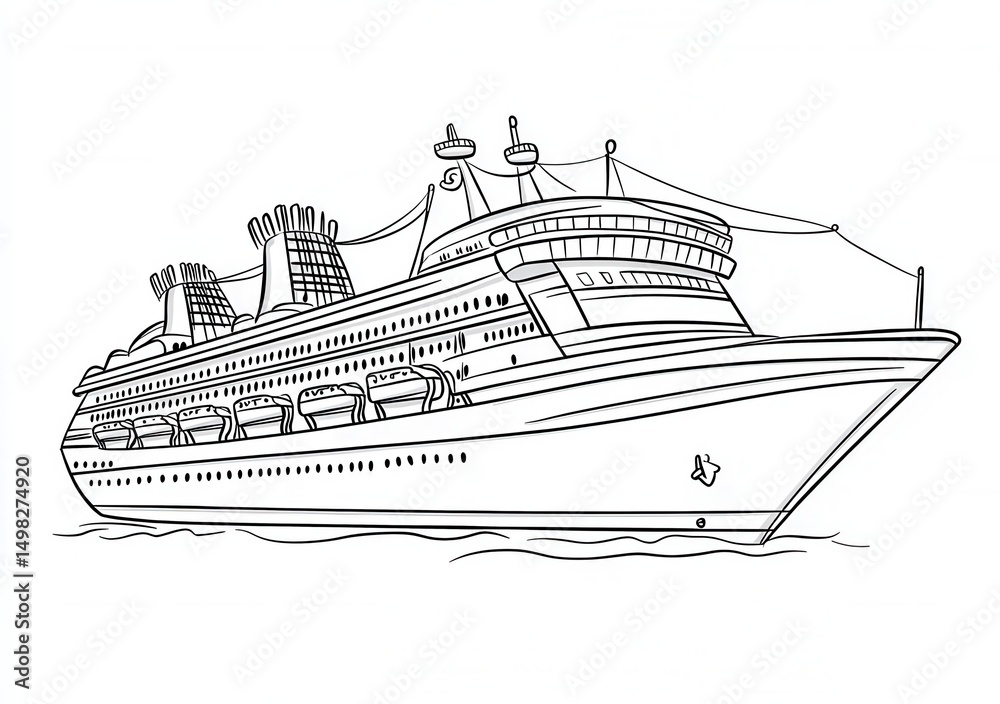 Obraz premium 豪華客船の線画イラストレーション