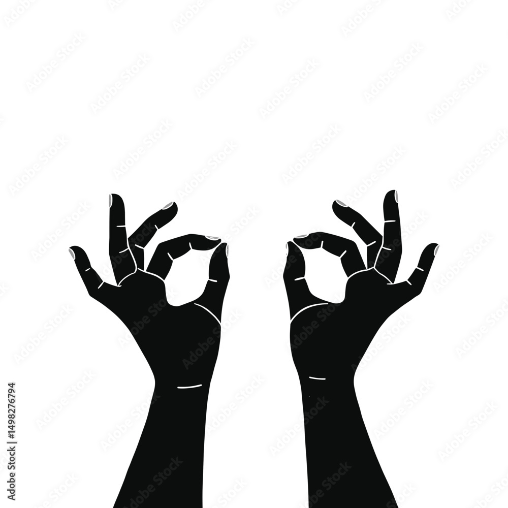 Obraz premium Gyan Mudra or double hand ok gesture icon in silhouette style for sign language design