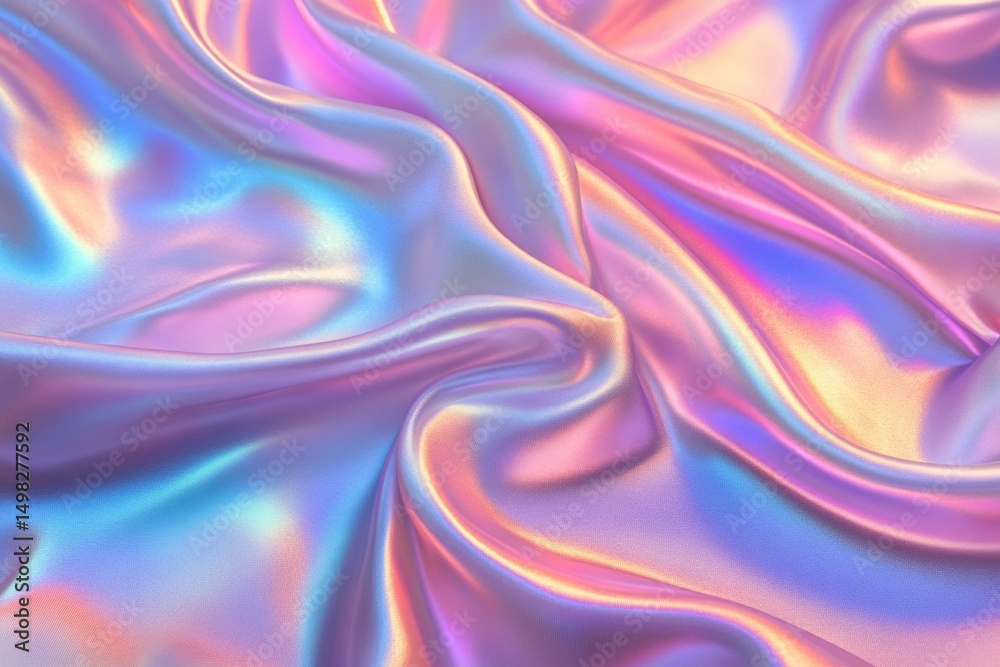 Obraz premium Colorful silky fabric displays vibrant hues of pink, purple, and blue in a flowing arrangement during daylight