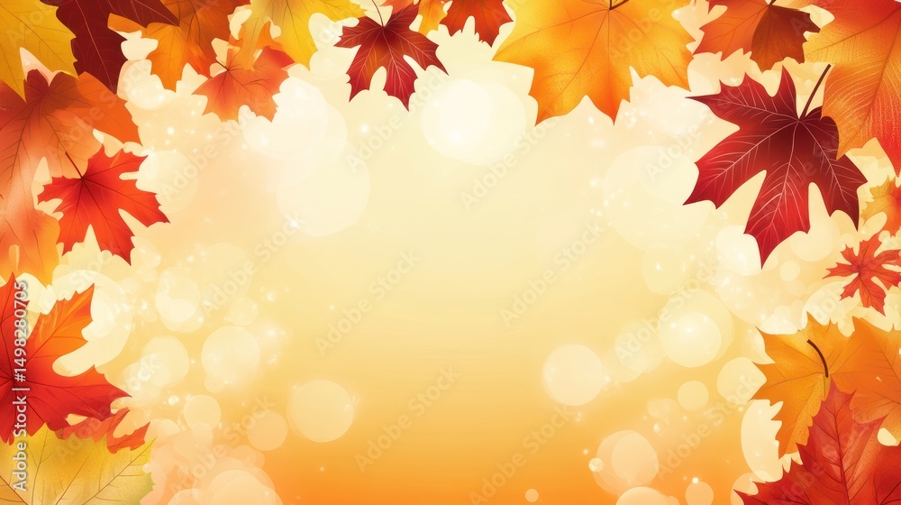 Autumn leaves frame, bokeh background, fall season, greeting card design Autumn leaves frame, bokeh background, fall season, greeting card design
