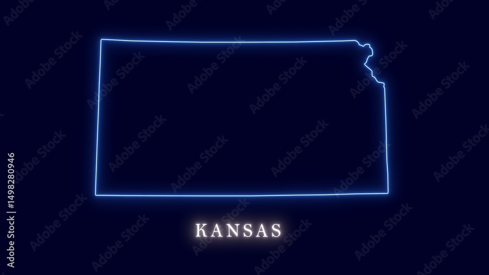 Fototapeta premium United States Kansas abstract futuristic concept neon map outline isolated on dark background
