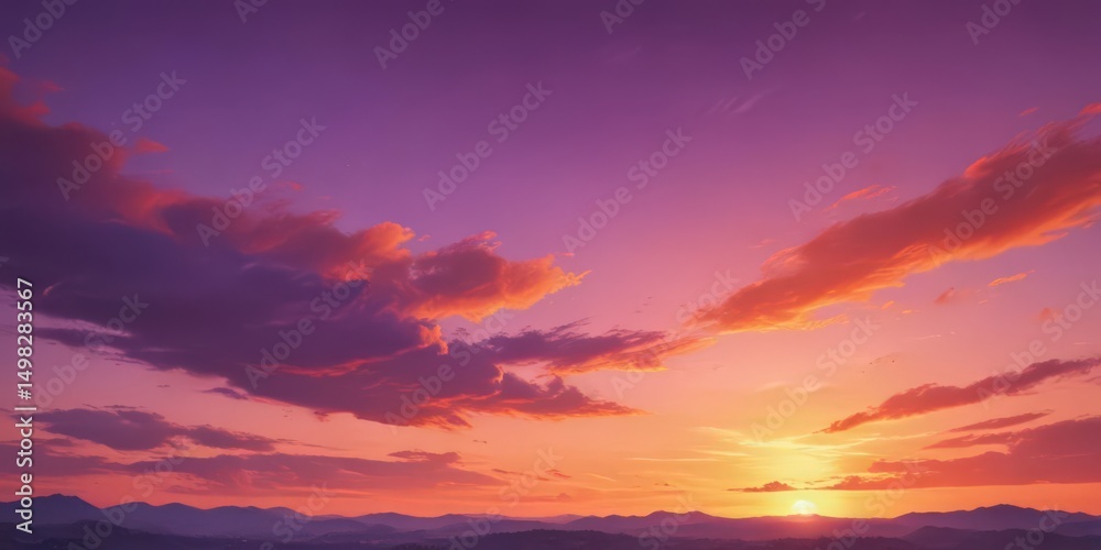 Obraz premium Fiery watercolor sunset sky, rich orange purple gradients , design, purple