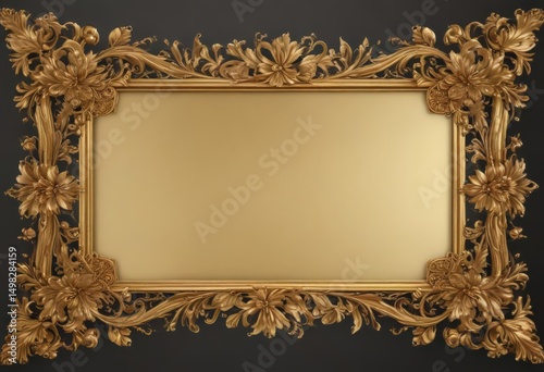 Elegant gold vintage scroll frame with intricate floral details  , element, art, swirl