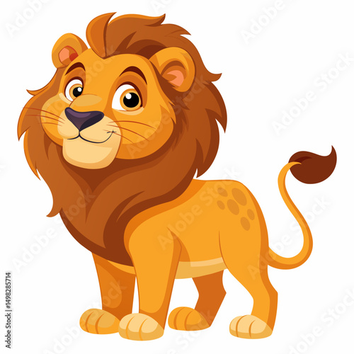 Cute cartoon lion isolated on white background. Baby lion smiling. Vector illustration.