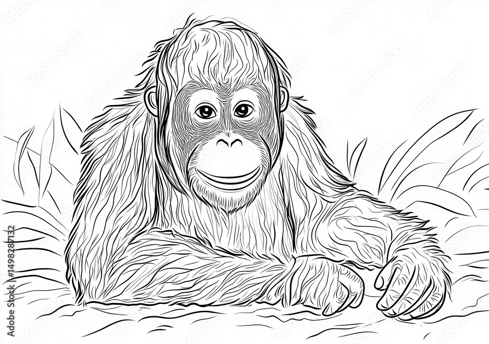 Fototapeta premium ボルネオオランウータンのスケッチイラスト