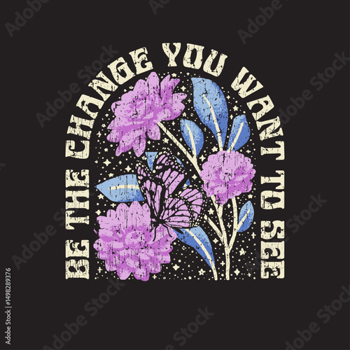 HAND DRAWN VINTAGE RETRO NIGHT STARS BUTTERFLY FLOWER FLORAL PSYCHEDELIC TSHIRT TEE PRINT FOR APPAREL MERCHANDISE