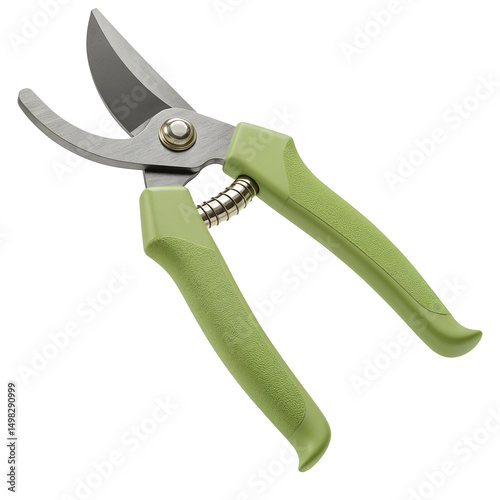 Gardening secateurs with green handles isolated on transparent background