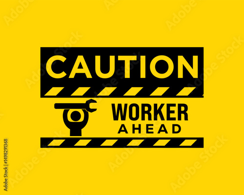 Caution Worker Ahead Icon Set – Safety and Warning Symbols