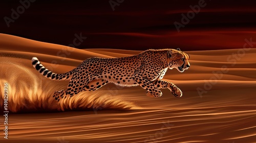Dynamic cheetah illustration showcasing speed and elegance in a desert environment photo