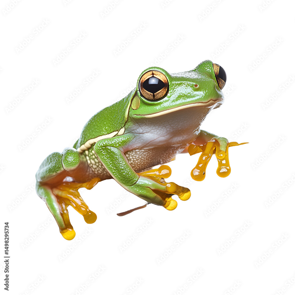 Fototapeta premium Green Tree Frog with Orange Toes on Black Background