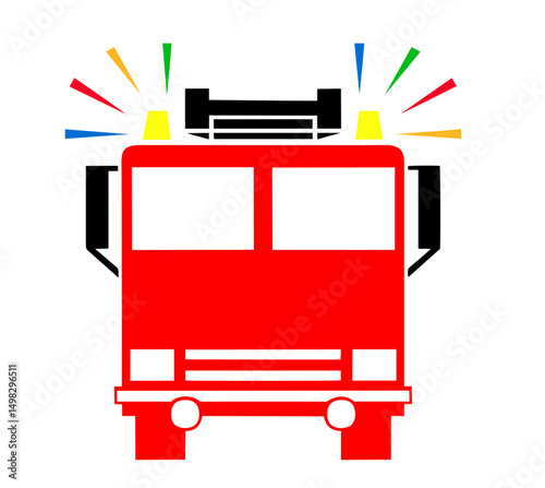 Red Fire Truck with Flashing Emergency Lights – Firefighting, Rescue Operations, Public Safety, First Responder Heroism. International Firefighters’ Day, Rescue Workers Day, Public Safety Day
