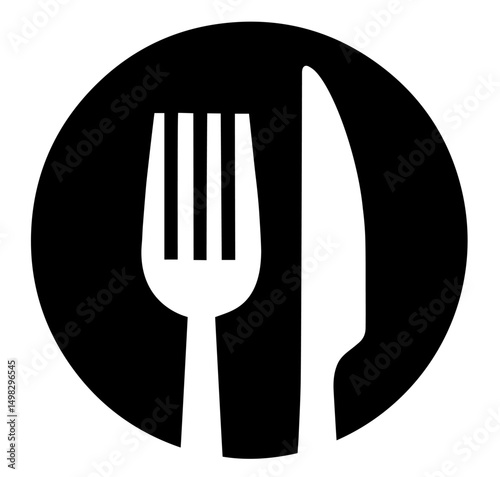Silhouette of a Fork and Knife Inside a Circle. Restaurant and Food Icon Representing Dining, Meal Services, Catering, Culinary Industry, Table Etiquette, and Hospitality. 