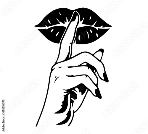 Silhouette of Lips and Finger in Shushing Gesture – Symbol of Silence, Secrecy, Intimacy, and Unspoken Emotions.