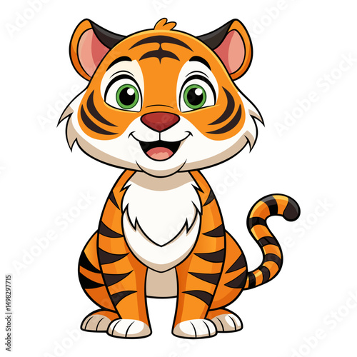 Cute cartoon tiger isolated on white background. Vector illustration.