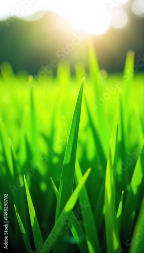 A lush green field of Ham grass swaying gently in the breeze, sunlight illuminating its vibrant blades  Perfect for nature, agriculture, botany, or rural themes ,  farmland,  calm
