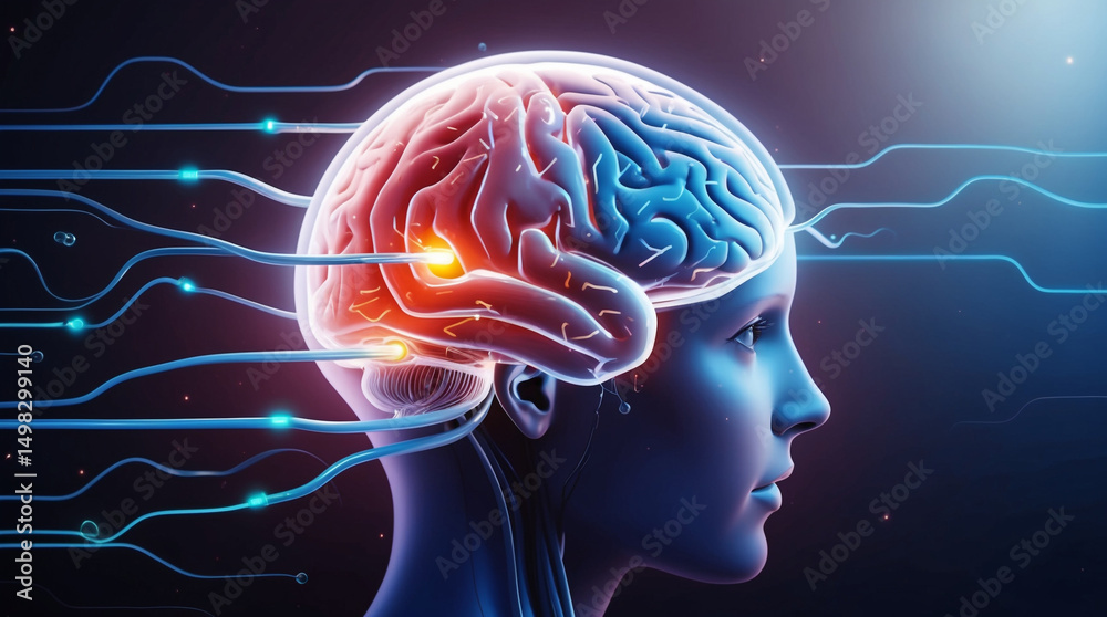 Fototapeta premium Human brain connected to digital network