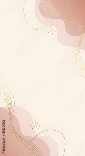 Elegant abstract background with soft pastel shapes, gold lines and dots, perfect for invitations, posters or digital templates