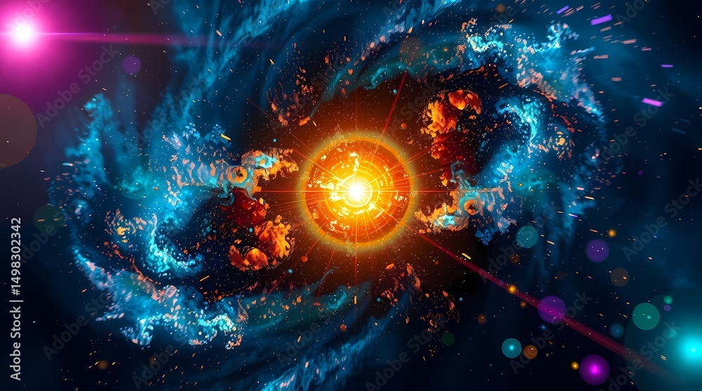 Fototapeta premium Celestial Firestorm A Vortex of Cosmic Energy and Fiery Nebulae