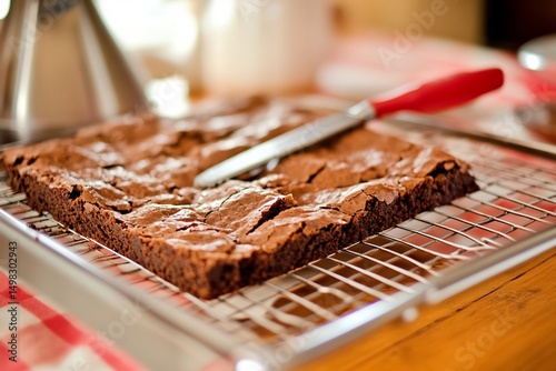 Baking batch of chewy brownies Chocolate indulgence no text