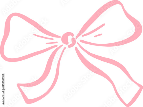 Soft Pink Hand-Drawn Bow with Loose Ribbon Ends
