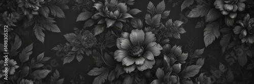 Intricate charcoal floral wallpaper, rich texture, luxurious feel, subtle, dark