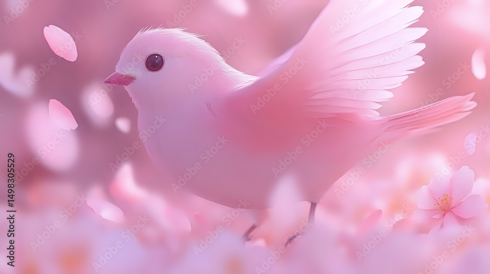 Fototapeta premium Delicate Pink Bird Amidst Cherry Blossoms