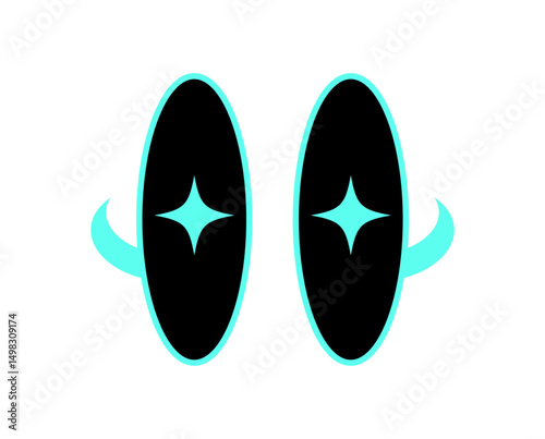 Y2K abstract eyes Shape. Cool icon of playful shapes. Retro aesthetic with psychedelic elements, modern style, trendy usage in streetwear and art collections.